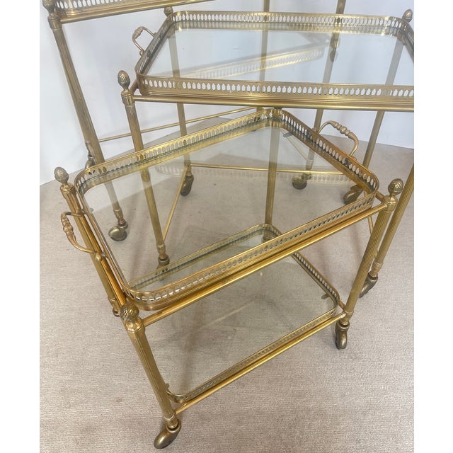 Maison Baguès French Neoclassical Style Nesting Bar Carts With Glass Shelves, Maison Bagues For Sale - Image 4 of 18