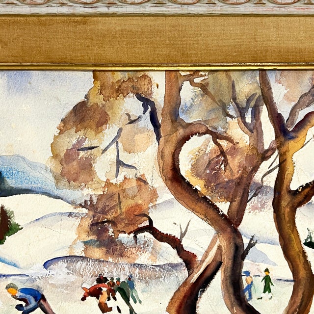 Mid-Century Modern Wpa Era Watercolor Painting of New York Ice Skaters by Ida York Abelman For Sale - Image 3 of 8