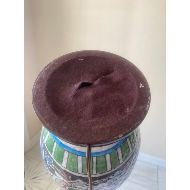 Blue Vintage Contemporary Traditional Marbro-Style Painted Blue, Green, Brown, White, and Grey Ceramic Floral Lamp Made in Japan For Sale - Image 8 of 10