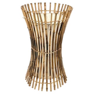 Italian Bamboo, Rattan and Cotton Floor Lamp in the style of Franco Albini, 1960s For Sale