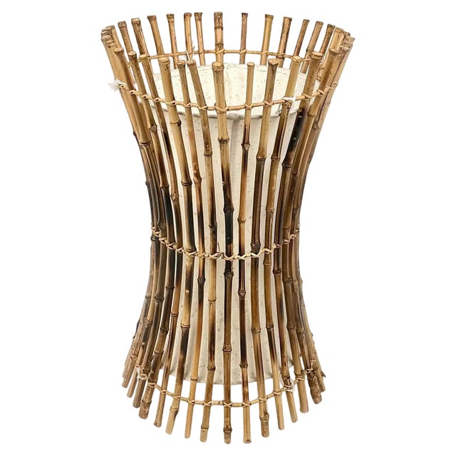 Italian Bamboo, Rattan and Cotton Floor Lamp in the style of Franco Albini, 1960s For Sale