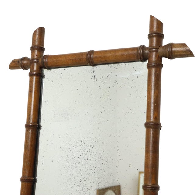 Antique Chinoiserie Faux Bamboo Mirror in Wood For Sale - Image 3 of 14