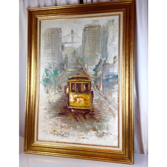 Mid-Century Modern Parker Oil on Canvas Mid Century Modern Haight Asbury Summer of Love San Francisco Oil on Canvas Street Scene Signed, Framed For Sale - Image 3 of 12