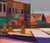 Christmas Decoration by Hiroshi Sato | Oil on Canvas Abstract scene with buildings and trees. For Sale