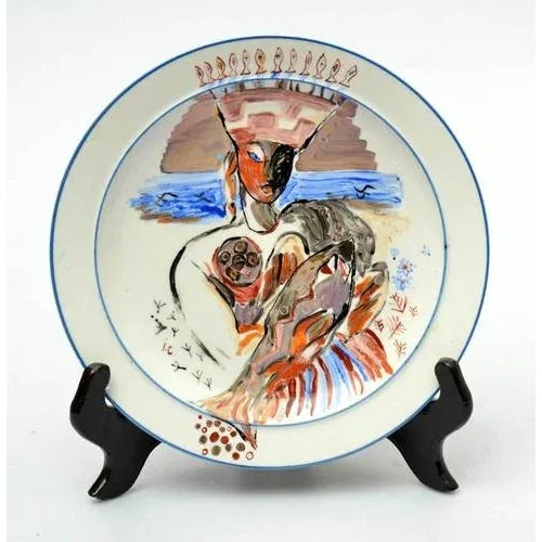 Porcelain Plate of Girl in Folk Costume with Salmon, 2000s For Sale - Image 4 of 4
