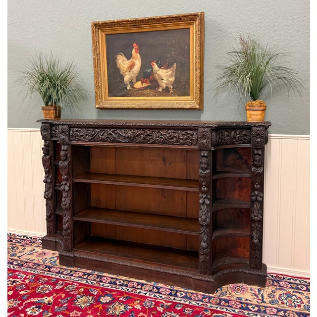 Late 19th Century Antique French Renaissance Revival Style Carved Bookcase Bookshelf Oak c.1890s For Sale - Image 5 of 18