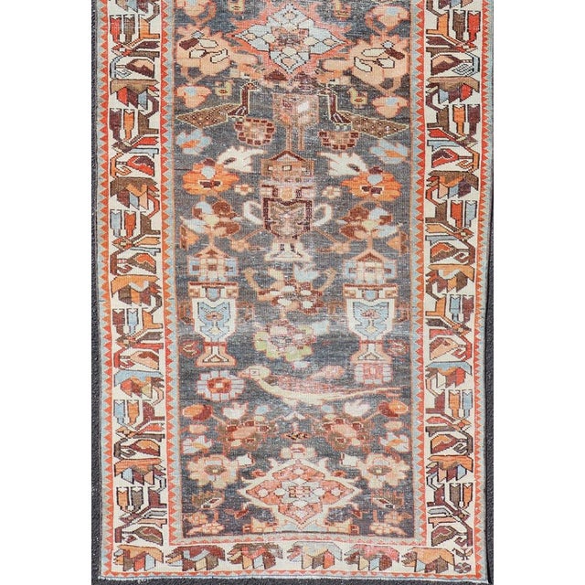 Ivory Antique Persian Hamedan Runner in All-Over Floral Design in Brown, Orange, Ivory 3'2"x9'9" For Sale - Image 8 of 11