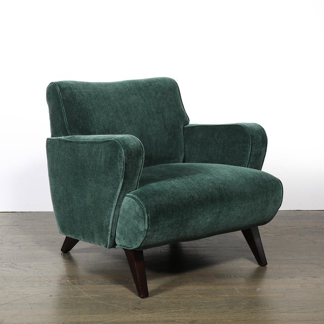 Pair of Mid-Century Curvilinear Green Mohair Lounge Chairs W/ Ebonized Supports For Sale - Image 13 of 15
