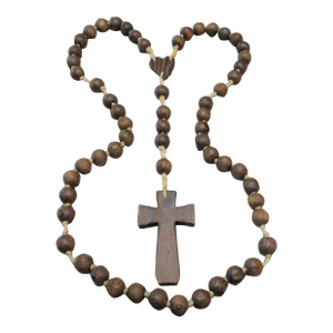 Giant Wood Rosary Large Wooden Beads Hand Carved Catholic Wall Hang Hand Knotted 58"