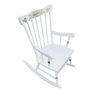 Vintage 1960s Child's White Wood Rocking Chair by Thayer For Sale