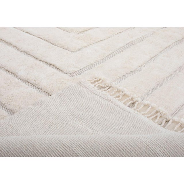 Oversize Raised Frame-Pattern Hand-Knotted Moroccan Wool Rug | 13'4" X 10'1" | One of a Kind For Sale - Image 6 of 9