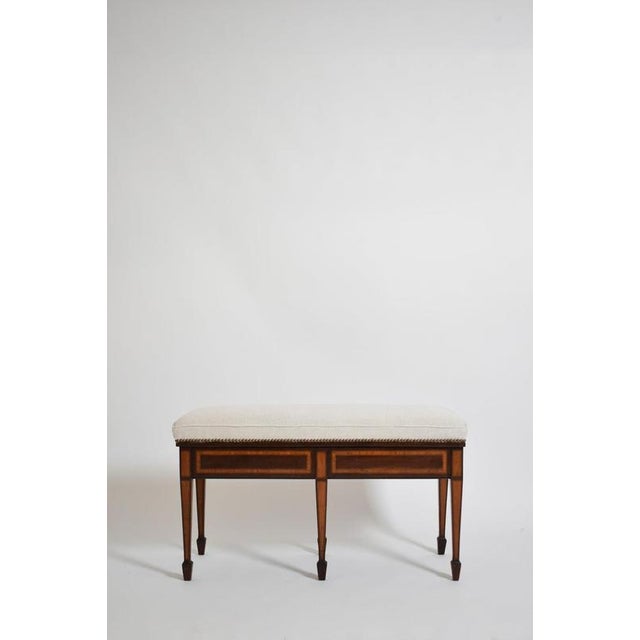 Six legs marquetry bench, XIXth c. Height: 51 cm - 20.08 in Length: 92 cm - 36.22 in Width: 37 cm - 14.57 in