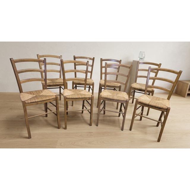 Mid-Century Modern 20th Century Scandinavian Dining Chairs with Wooden Frame & Woven Rattan Seats from Gemla Fabrikers AB, 1960s, Set of 8 For Sale - Image 3 of 8