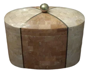 Late 20th Century Maitland Smith Tesselated Marble, Brass Inlay and Acacia Wood Lined Decorative Box