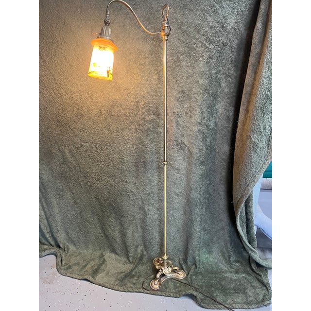 Vintage Brass Bridge Lamp With Glass Shade For Sale - Image 6 of 11