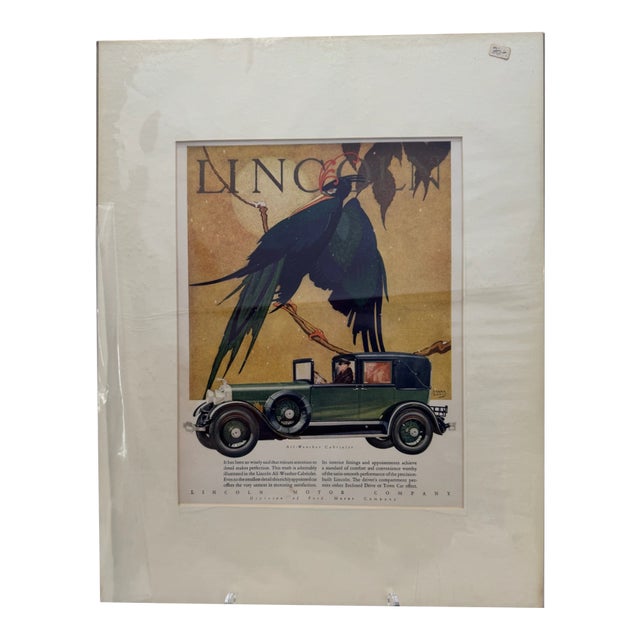 1928 Original Lincoln Advertising, Stark Davis, Art Deco, Matted For Sale