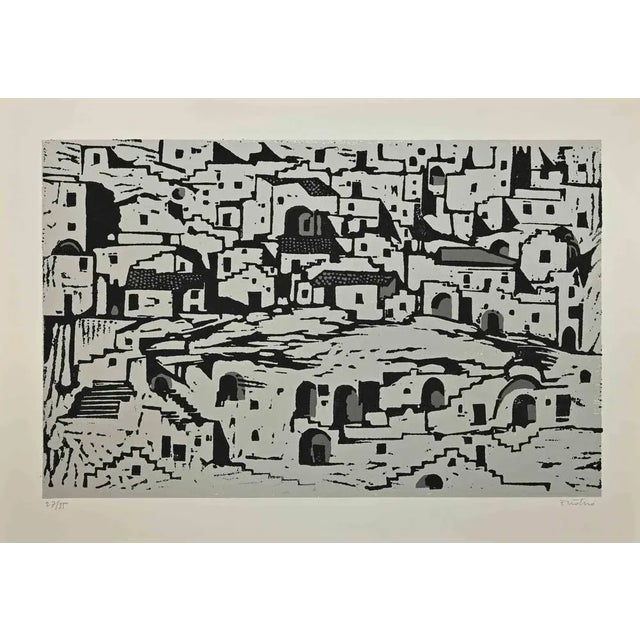 Landscape is an Etching realized by Enotrio Pugliese in 1960s. Hand-signed by the artist on the lower. Numbered, Limited...