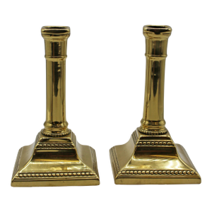 Mid-18th Century English Queen Anne Pair of Brass Candlesticks