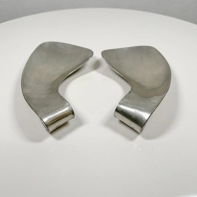1970s Modernist Pewter Salad Serving Utensils by Shirley Charron Mid Century Mod For Sale - Image 13 of 13