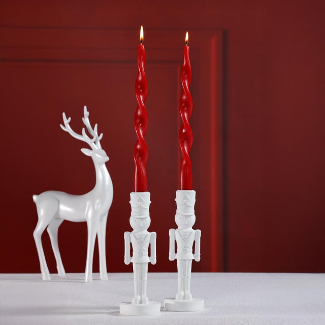 Contemporary Lumière Twist Taper Candles, Set of 12 in Crimson Red, 12" For Sale - Image 3 of 6