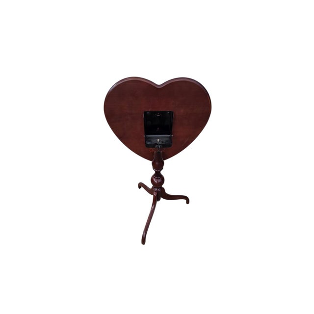 1990s Bombay Company Mahogany Flip Top Side Table Pedestal Stand Queen Ann Heart Shape For Sale - Image 11 of 14