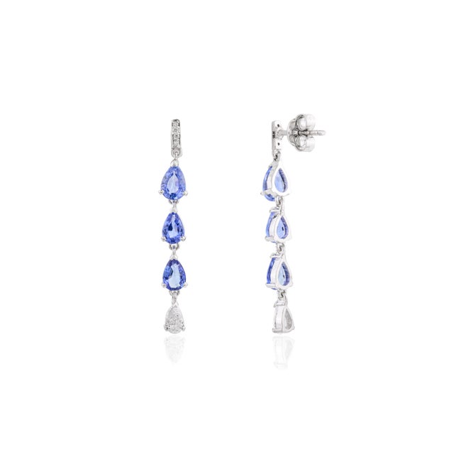 Not Yet Made - Made To Order Fine Diamond Blue Sapphire Long Drop Earrings- a Pair For Sale - Image 5 of 8