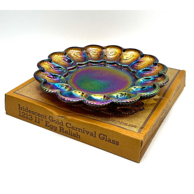 Goldenrod Vintage Iridescent Serving Plate from Indiana Glass & Co., 1970s For Sale - Image 8 of 17