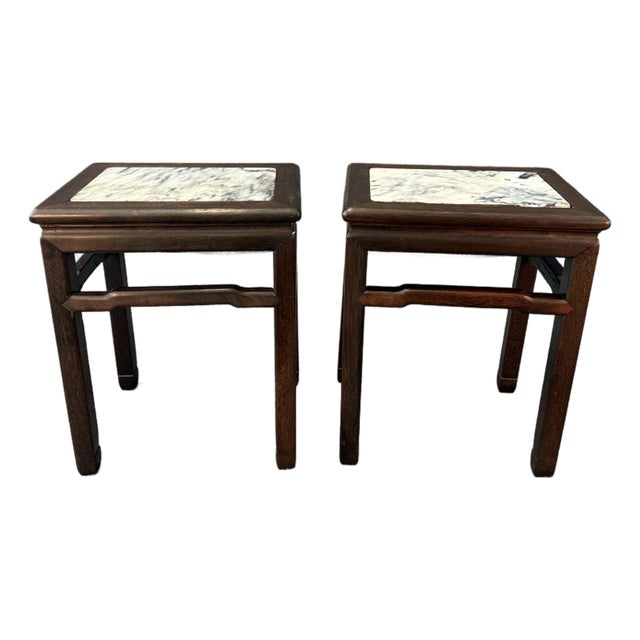 Late 20th Century Pair of Marble Top Tables/Stools For Sale