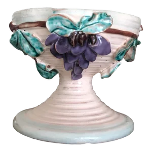 Vintage Italian Majolica Glazed Terra Cotta Candlestick Holder