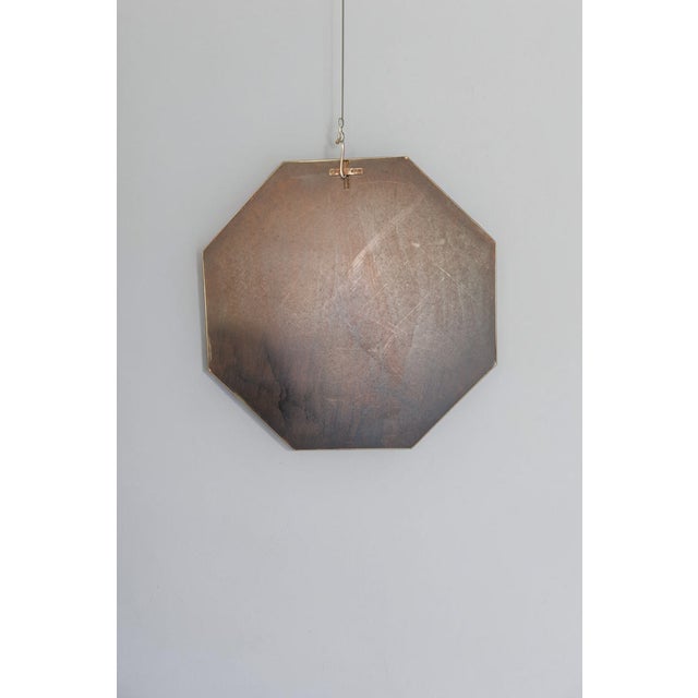 Metal Large Vintage Octagonal Mirror in Stained Glass and Brass, Italy, 1970s For Sale - Image 7 of 8