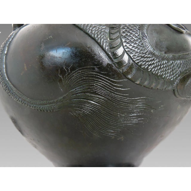 Antique Japanese Double Dragon Table Lamp, Cast Bronze 'Censor', Meiji Period For Sale - Image 11 of 12