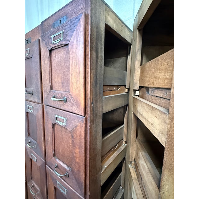 Wood Antique Belgian Oak File Cabinet, 25 Drawers, Hubert Degee-Fabry, c.1920 – Modular 5-Tower Set For Sale - Image 7 of 12