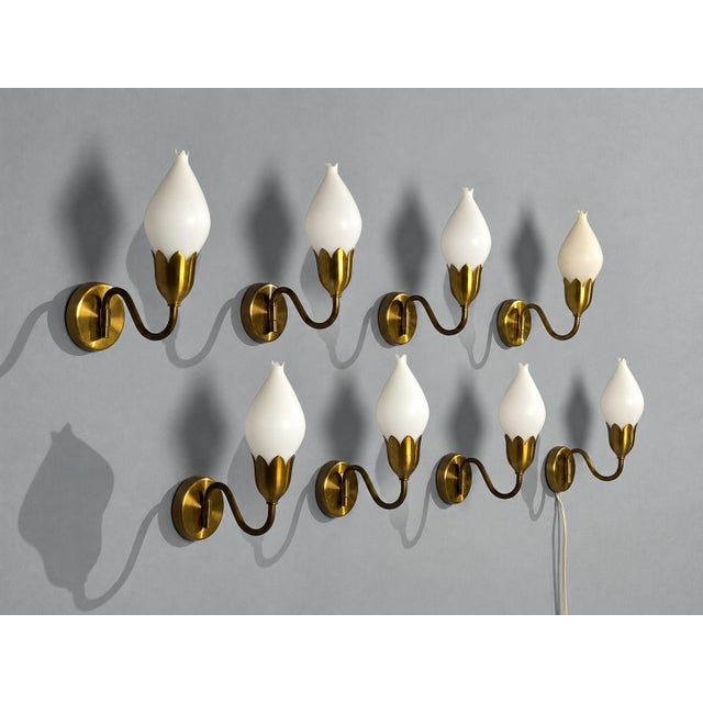 Mid-Century Modern Fog & Mørup, Eight Wall Lights, Brass, Glass, Denmark, 1950s For Sale - Image 3 of 15