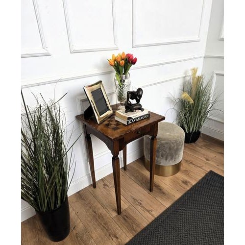 Beautiful antique Italian games side table with inlay chess game top and central drawer. This Italian walnut side table...