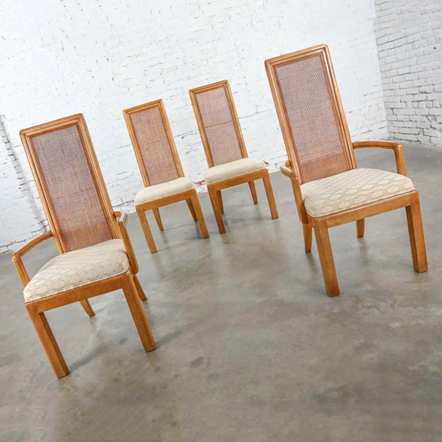 Late 20th Century Modern Campaign Style Dining Chairs Light Wood & Cane by American of Martinsville, Set of 4 For Sale - Image 6 of 16