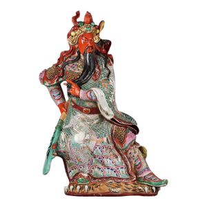 Monumental Chinese Famille Rose Porcelain Figure of Guan Gong - 32" Tall