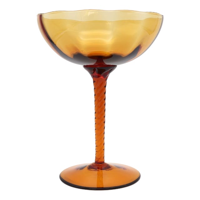 Mid-Century Modern Amber Glass Compote with Twisted Stem by Empoli, 1960s For Sale