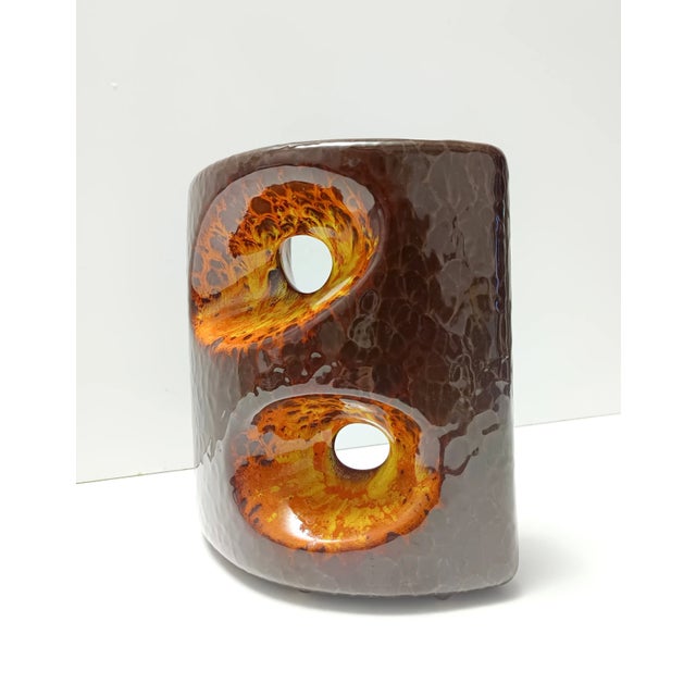 Brown Postmodern Brown and Orange Glazed Ceramic Vase by Giovanni Bertoncello, 1970s For Sale - Image 8 of 8