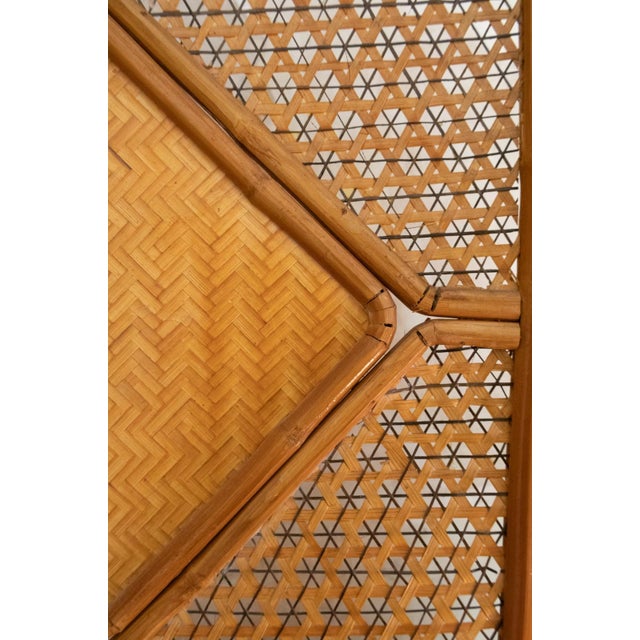 1970s Folding Bamboo Screen with Woven Rush Panels, 1970s For Sale - Image 5 of 7
