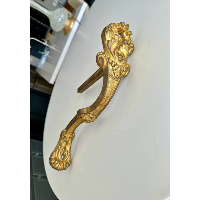 Large Pair Antique French Gilt Bronze Curtain Tie Back Brackets For Sale In Palm Springs - Image 6 of 16