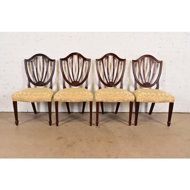 Baker Furniture Federal Carved Mahogany Shield Back Side Chairs or Dining Chairs, Pair For Sale - Image 12 of 13