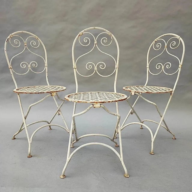 Metal White Iron Garden Chairs, Set of 3 For Sale - Image 7 of 7