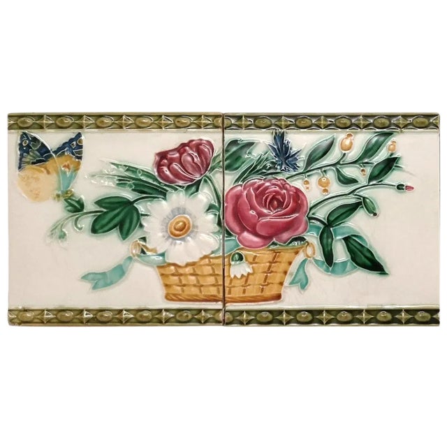 Art Nouveau Relief Tiles, Morialmé, 1900s, Set of 2 For Sale
