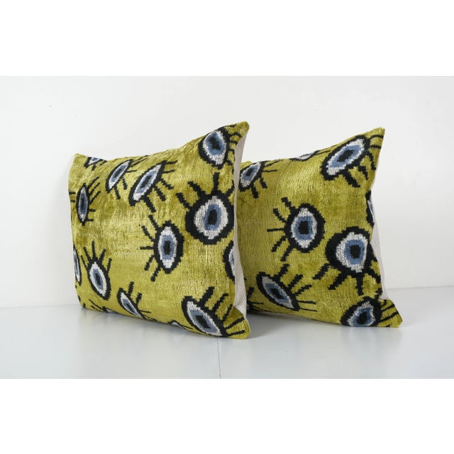 Mid-Century Modern Yellow Silk Ikat Velvet Pillow Cover - a Pair For Sale - Image 3 of 4