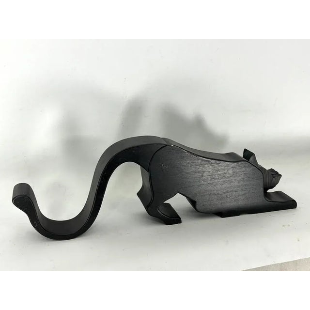 Vintage Italian Black Panther Sculpture in Thick Wood, Italy, 1980s For Sale - Image 3 of 13