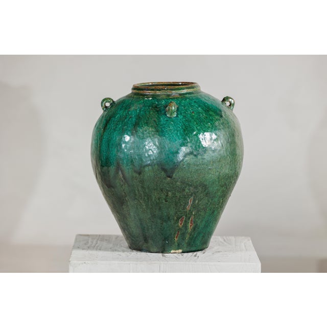 Antique Thai Green-Glazed Water Jar Planter with Loop Handles For Sale - Image 13 of 18