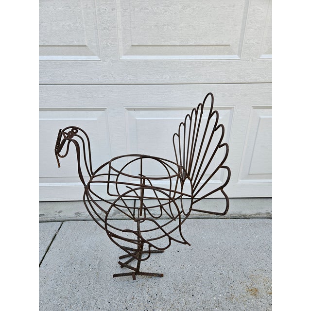 Folk Art Wire Turkey Planter For Sale - Image 9 of 12