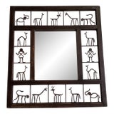 Vintage Handcrafted Frederic Weinberg Inspired Iron Wall Mirror With Animal Motifs For Sale