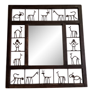 Vintage Handcrafted Frederic Weinberg Inspired Iron Wall Mirror With Animal Motifs