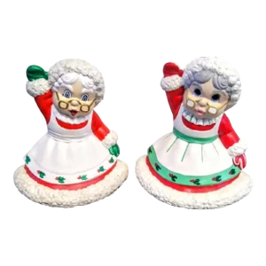 Vintage Ceramic Large Christmas Grannies Mrs Clause Red White Statues - a Pair